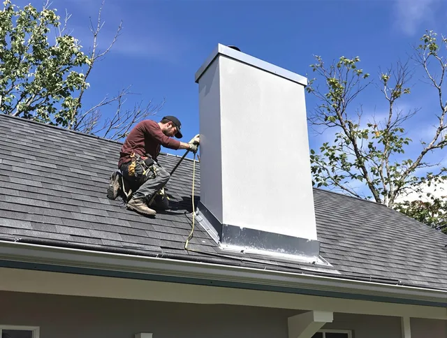 Tyngsborough Chimney Sweep team member finishing chimney construction in Tyngsborough, MA
